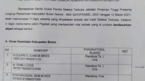 Berikut Nama-nama Tiga Besar Hasil Lelang Jabatan Eselon II di Buton