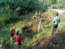 Aksi Sosial TNI Bantu Warga Desa Sumbersari Bikin Talud Jalan Longsor